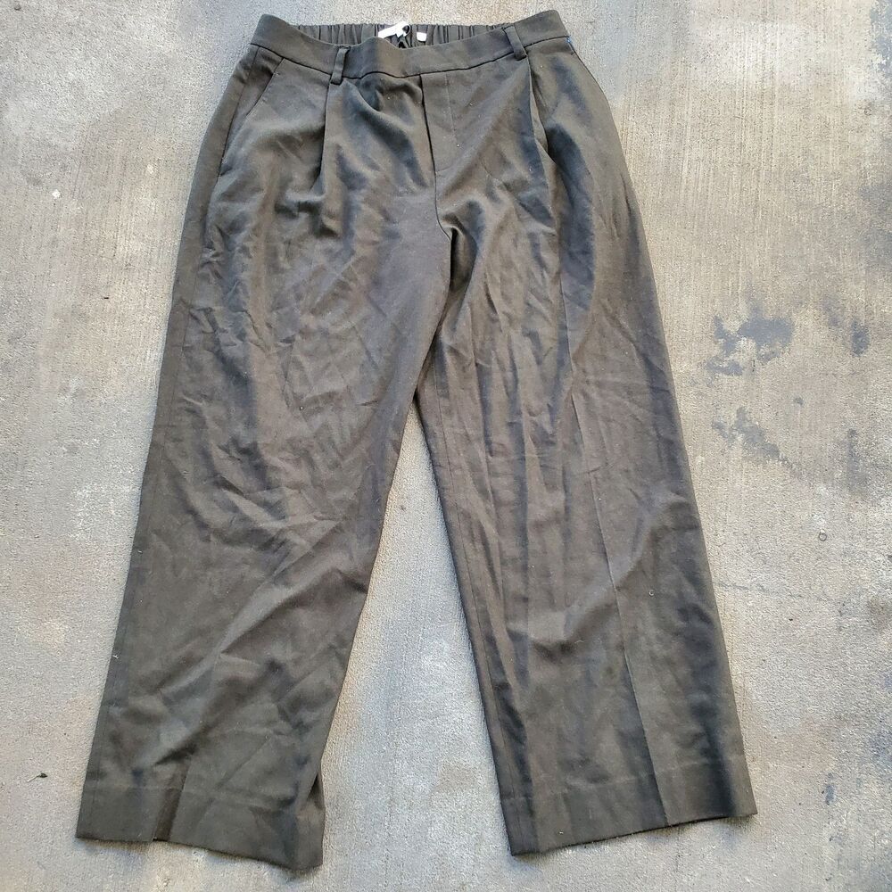 Vince Olive Green Wide Leg Trousers High Waist Elastic Back Pants Womens XL